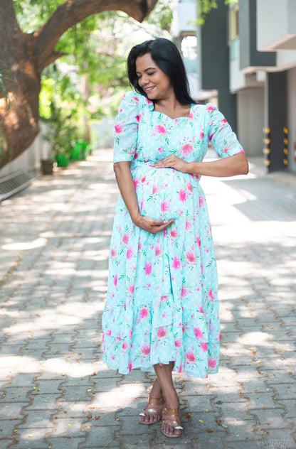 Minty Polka Maternity Feeding Dress