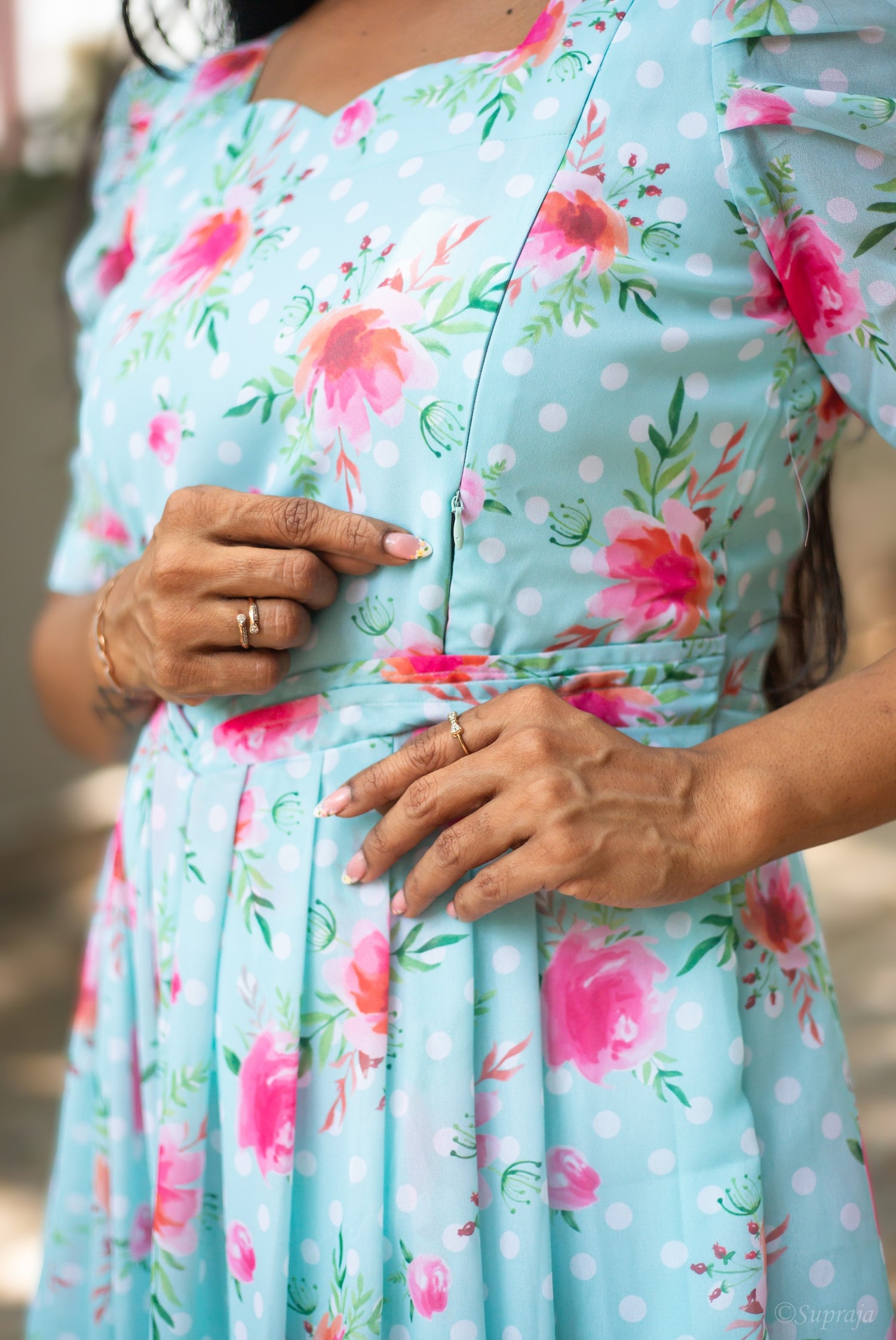 Minty Polka Maternity Feeding Dress