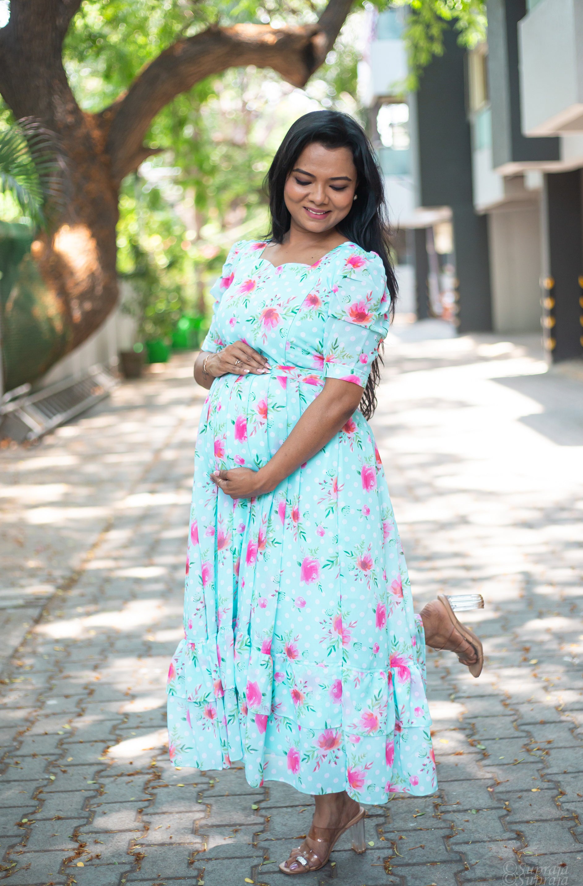 Minty Polka Maternity Feeding Dress