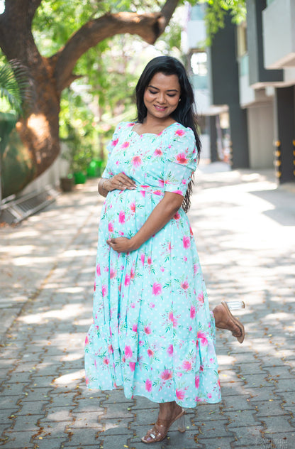 Minty Polka Maternity Feeding Dress