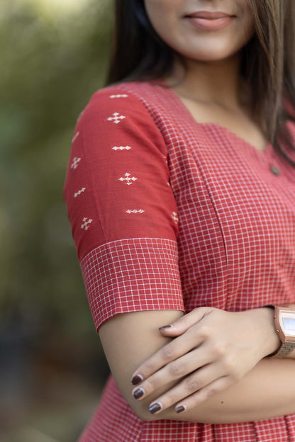 Checks On Red Maternity Feeding Dress