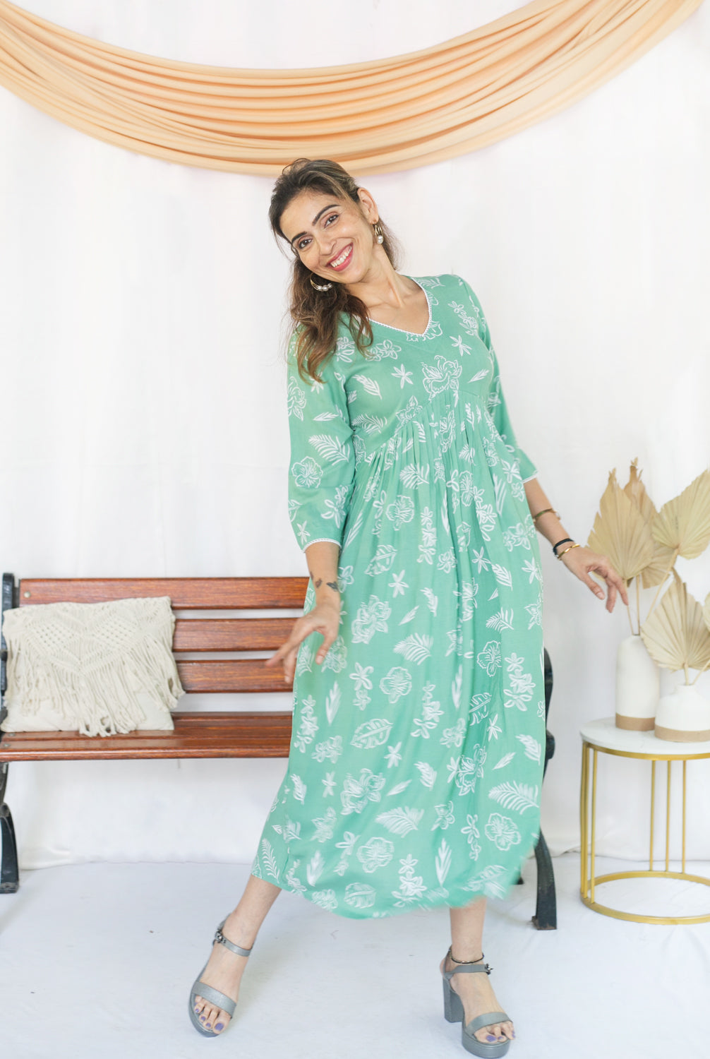 Greenish Maternity feeding Dress