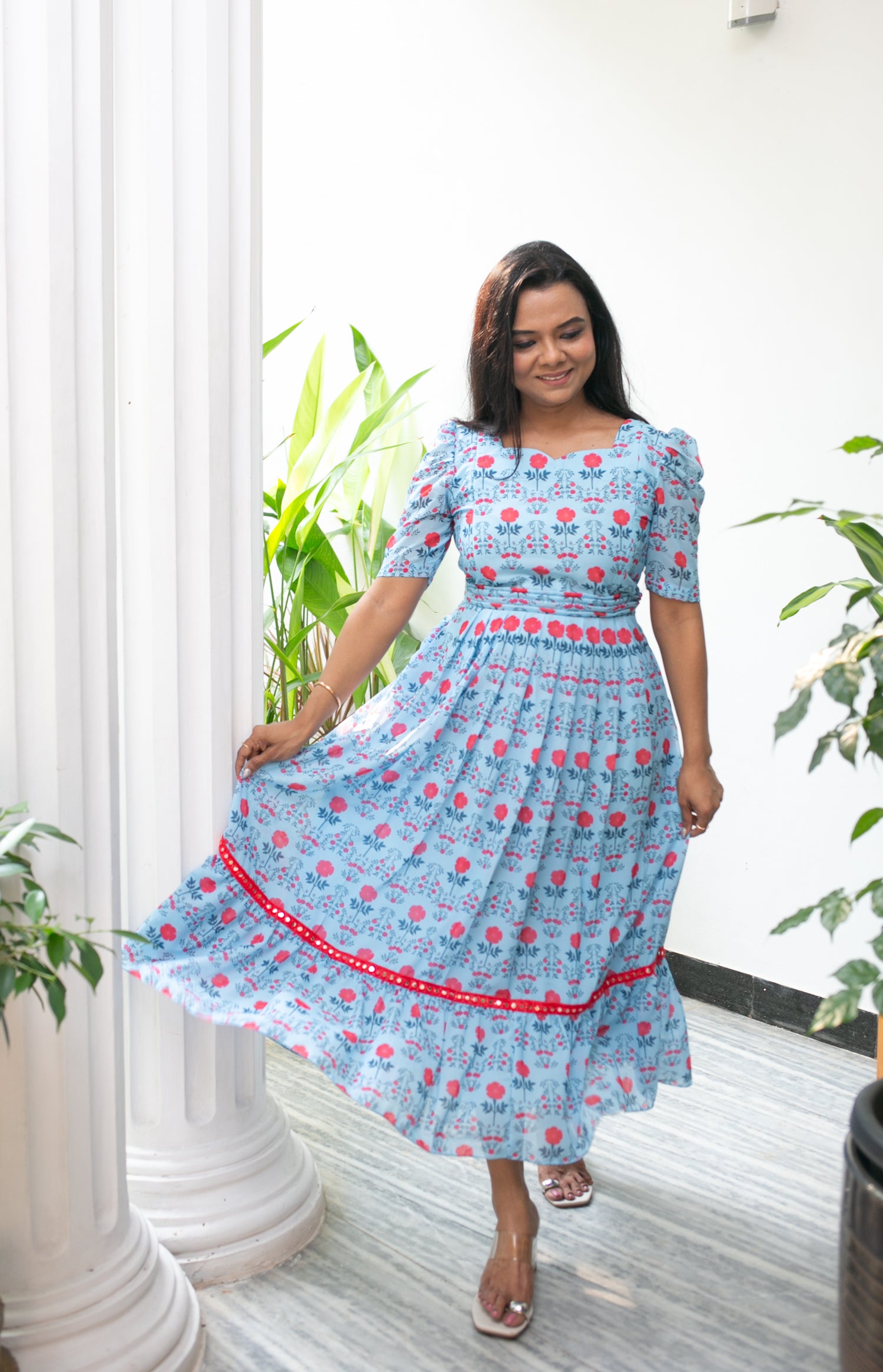 Roses on my Blue Sky Maternity Feeding Dress