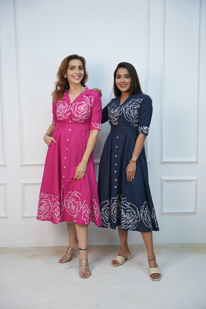 Navy Charm Maternity Feeding Frock