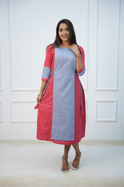 Coral checks Maternity Feeding Dress