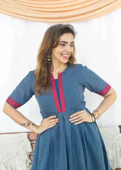Checks On Blue Maternity Feeding dress
